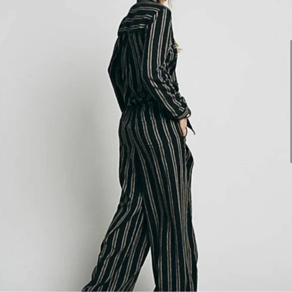 Free People Gray Brown Striped Sensual Wrapped Jumpsuit - Picture 4 of 9